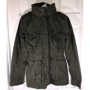 Abercrombie & Fitch Utility Jacket Zip Button Hidden Hood Olive Green Women Sz S